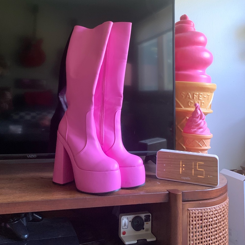 ASOS Captivate Extreme Barbie Pink Platform Party Boots Heels Bimbo